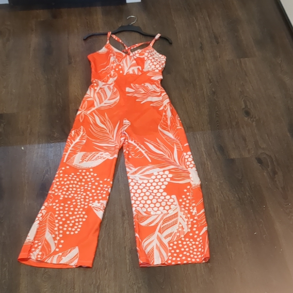 Orange and White Floral Jumpsuit